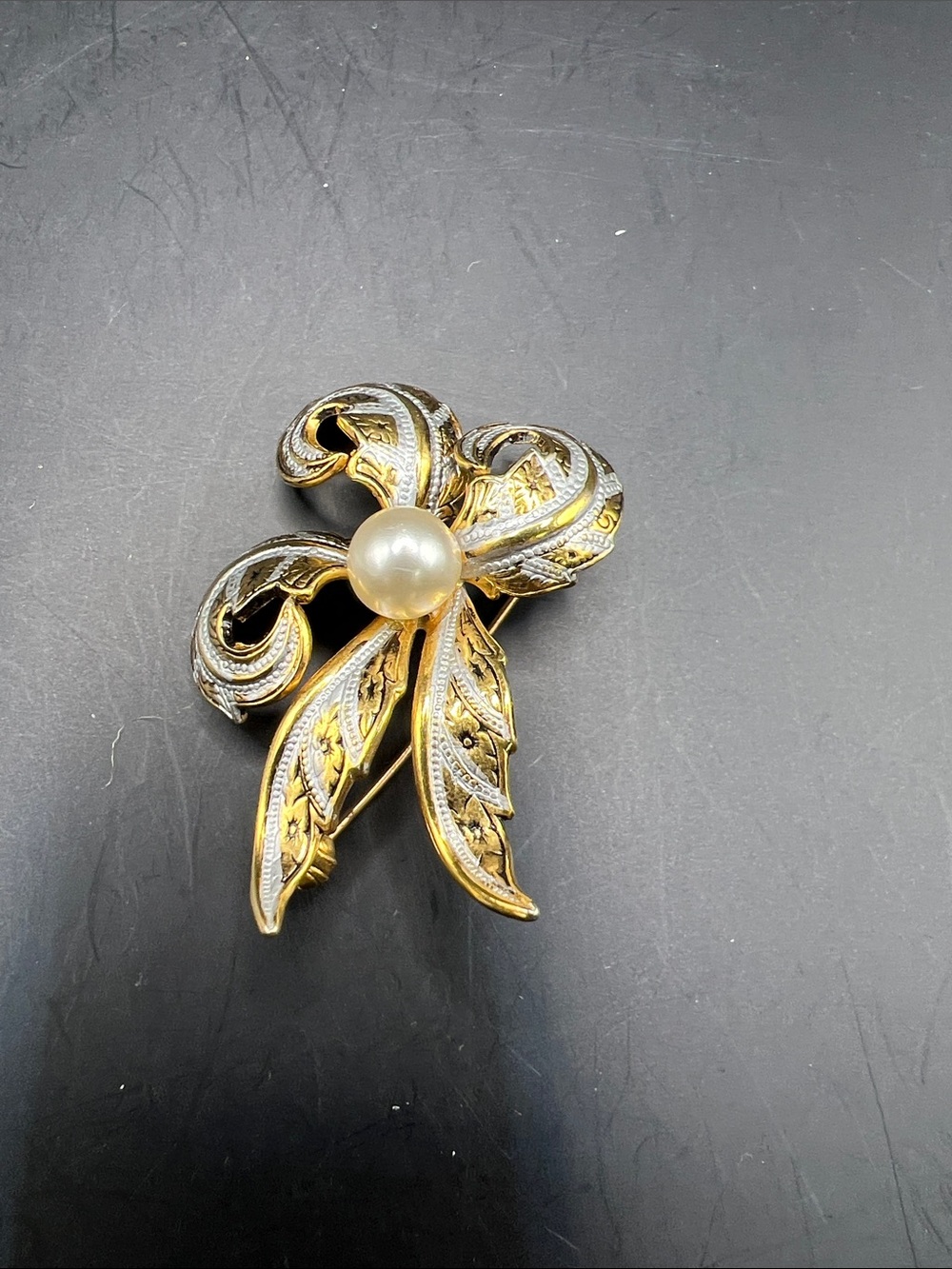 Gold & Silver Bow Pearl Brooch - Women Accessories